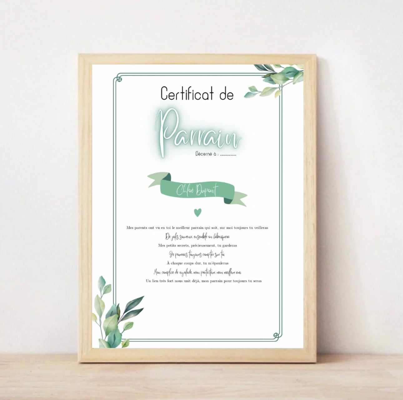 Certificat parrain/marraine